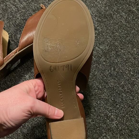 Lucky Brand Junai Style Saddle Brown Leather Open Toe & Sides Booties Women's 11 - Picture 6 of 6